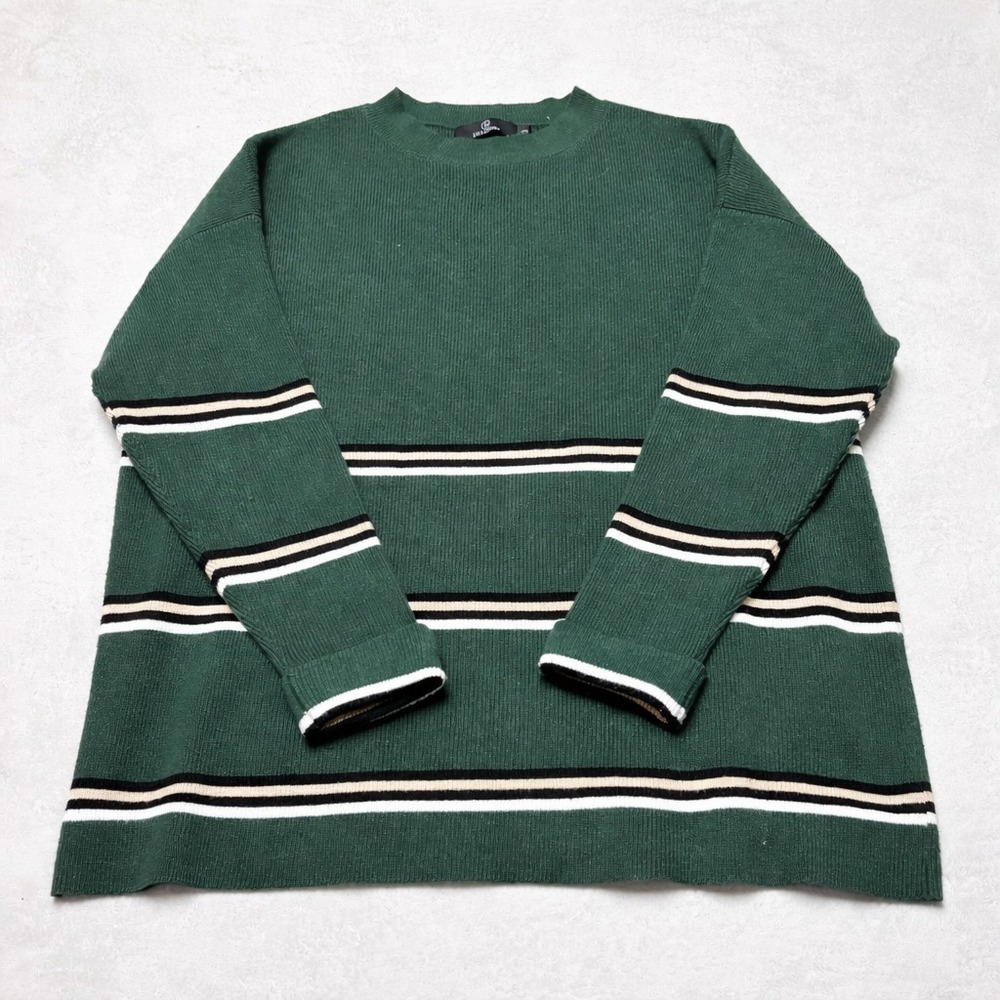 Lillusory Green Striped Sweater Womens Size S Crewneck Knit Pullover